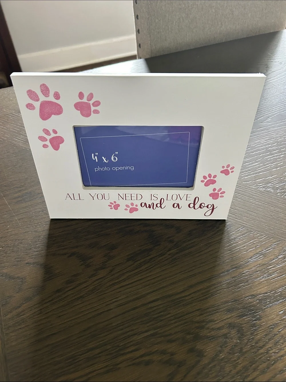 Pet Photo Frame with Pink Paw Prints - 'All You Need is Love and a Dog' NWT